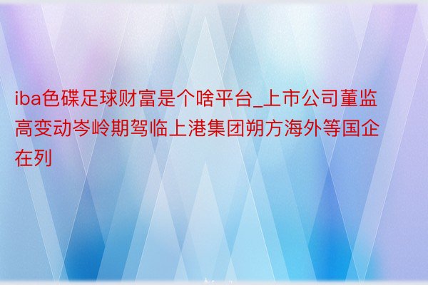 iba色碟足球财富是个啥平台_上市公司董监高变动岑岭期驾临上港集团朔方海外等国企在列