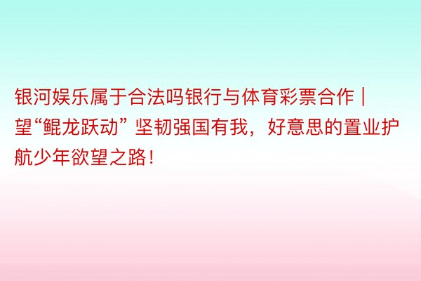 银河娱乐属于合法吗银行与体育彩票合作 | 望“鲲龙跃动” 坚韧强国有我，好意思的置业护航少年欲望之路！